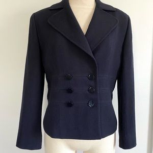 Armani Collezioni Navy Herringbone Double-Breasted Blazer